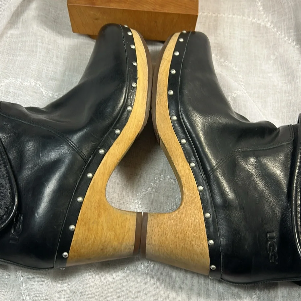 UGG leather and wooden clog ankle boot